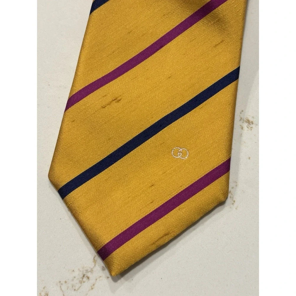 Vintage 100% Silk Gucci Striped Necktie Yellow Blue Purple Made In Italy
